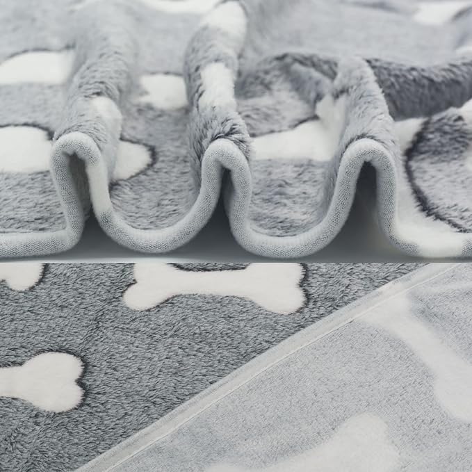 1 Pack 3 Puppy Blankets Super Soft Warm Sleep Mat Grey Cute Print Blanket Fluffy Fleece Pet Blanket Flannel Throw Dog Blankets for Small Dogs Puppy Dogs Fluffy Cats,Bone-Small(23"x15")