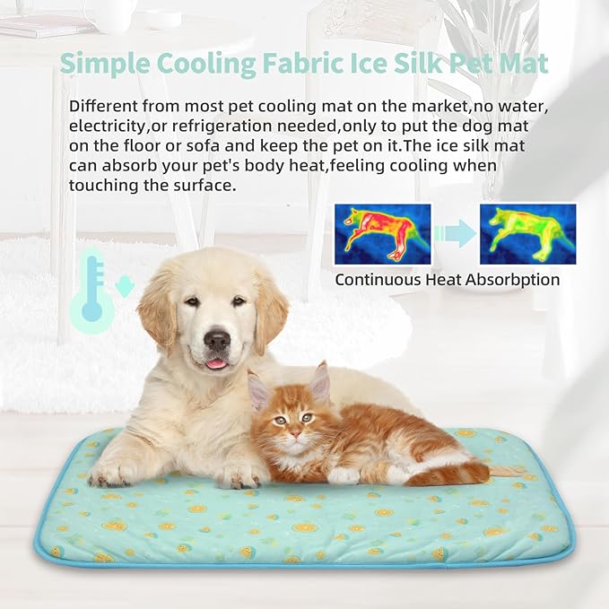 NWK Pet Cooling Mat for Large Dogs -Q-Max>0.345 Ice Silk Cooling Mat for Dogs & Cats Portable & Washable Pet Cooling Blanket, Car Seats, Beds for Summer (Green Fruit, 39'' X 27'' X 0.3'')