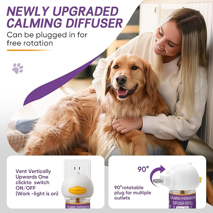 Dog Calming Pheromones Diffuser 6 in 1 Kit Appeasing Pheromone Diffuser to Calm (2 Plug in+4 Pack 48ml Refill) for Anxiety Relief Reduce Aggression Fighting Barking Stress 120 Day