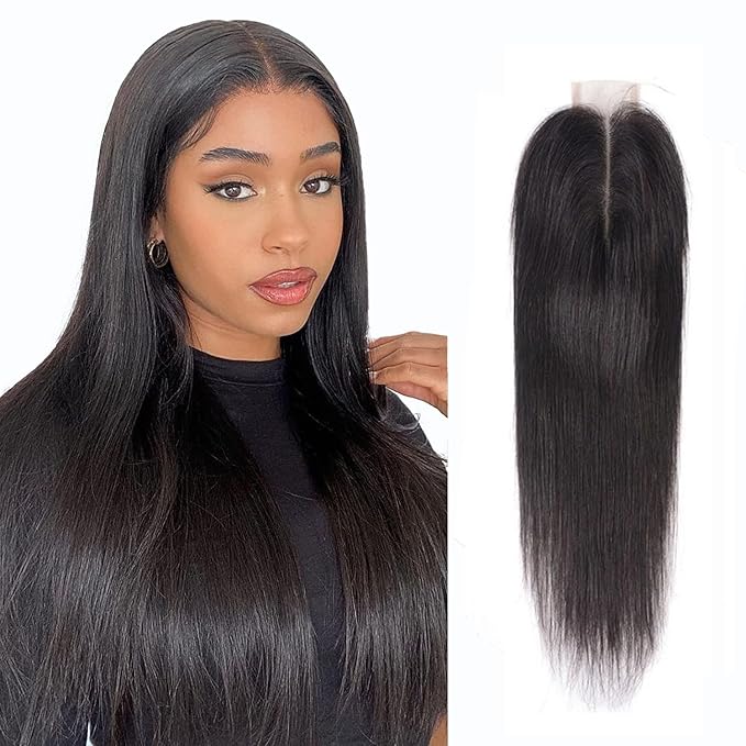 Selina Hair 2x6 Lace Closure Straight Human Hair Unprocessed Brazilian Virgin Hair Extensions Free Part Natural Black Color 12 Inch