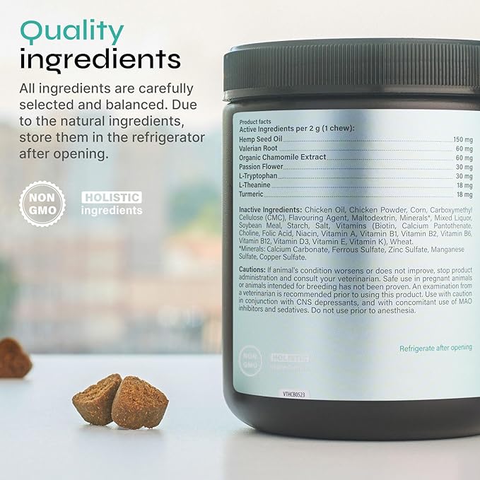 Calming Chews for Dogs Anxiety Relief - Hemp Calming Chews for Dogs with Valerian Root, Hemp Seed Oil, Turmeric, L-Theanine - Soft Treats for Storms, Fireworks, Separation, Vet Visits, Grooming