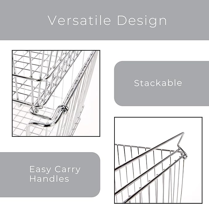 Smart Design Stacking Baskets with Handles - Set of 2 Large - Steel Metal Wire - Fruit Produce and Vegetable Safe Storage Bin Organizer - Pantry Counter Stand Rack - 12.5 x 8.5 Inch - Gunmetal