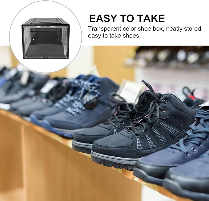 Toyvian Stackable Sneaker Shoe Box with Flip Lid Large Black Clamshell Storage Organizer for Men and Women’s Shoes Closet Display