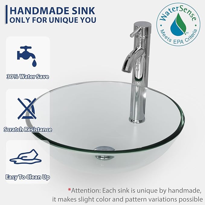 eclife 72" Modern Bathroom Vanity Sink Combo Freestanding Cabinet with Small Side Cabinet, Clear Round Glass Vessel Sink, Water Save Faucet, Drain (White+A16)