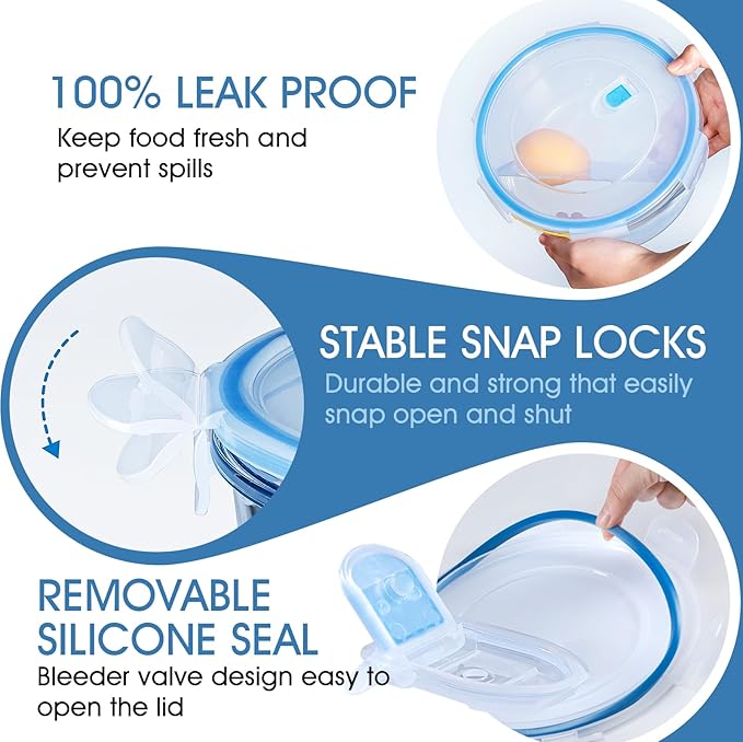 NUTRIUPS 15/30/54/95oz Round Large Glass Food Storage Containers with Lids,Glass Bowl & Meal Prep Containers with Lids,4-Piece Set