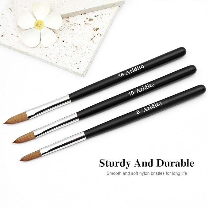 3pcs Acrylic Nail Brush Set | Black Professional-Grade Brushes For Powder, Extensions & Nail Art | Salon & Home Use For Beginner And Professional (Size 8/10/14)