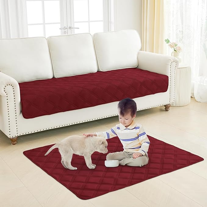 Smiry Waterproof Dog Bed Cover Blanket 30x53, Soft Reversible Pet Blanket, Washable Leakproof Cats Dogs Couch Cover for Sofa, Couch, Furniture, Lattice, Wine Red/Beige