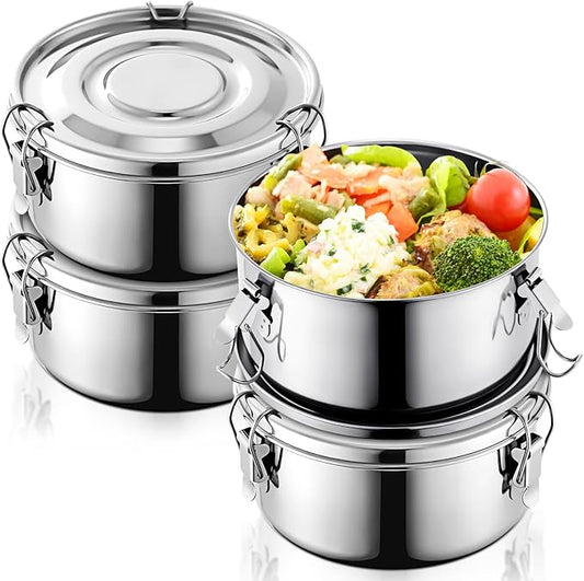 4 Pcs Small Stainless Steel Bento Box 13 oz Reusable 304 Stainless Steel Food Storage Containers with Lockable Clips to Leak Proof, Dishwasher Safe