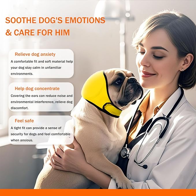 BAMY Swimming Waterproof Dog Ear Caps Calming Large Dog Ears Cover Shower Cap for Ear Protection for Bath for Grooming (Yellow, L (Size L: Head Circumference 18"-24"))