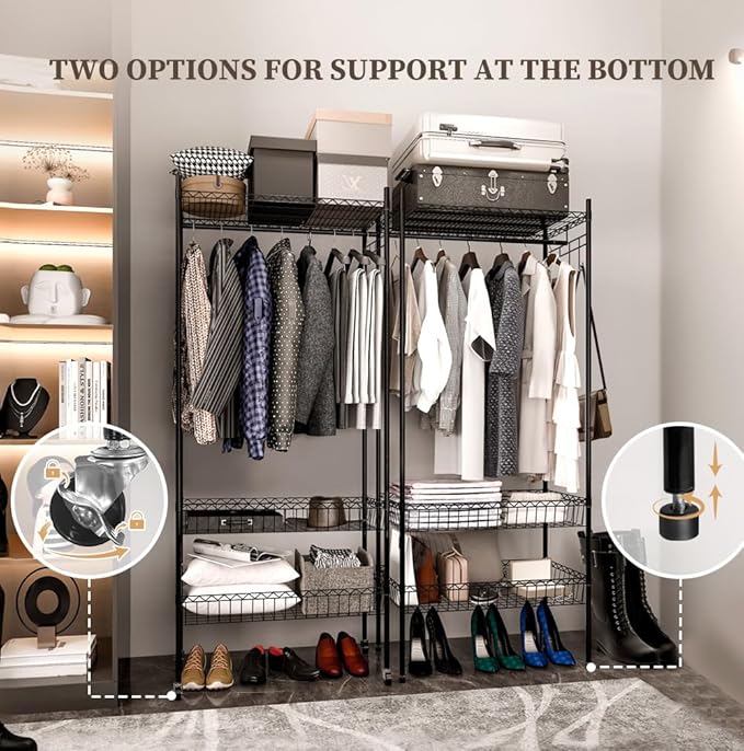 Clothes Rack | Adjustable Closet Shelves | Heavy Duty Rolling Garment Rack | Freestanding Clothing Rack | Closet Organizers and Storage | Clothing Racks for Hanging Clothes.