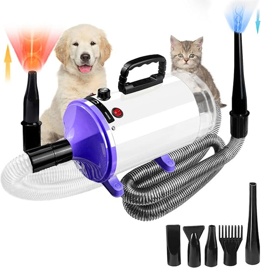 Dog Vacuum & Dryer for Shedding Grooming,5.2HP/ 3800W Dog Grooming Kit,Adjustable Speed and Temperature with 5 Nozzles