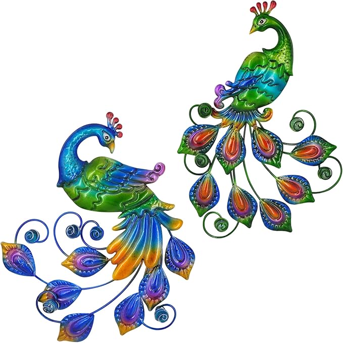 Yonivexis Metal Peacock Wall Art Decor Outdoor Hanging Decor Outdoor Sculpture 3D Metal Handmade Bird Wall Art Living Room Patio Garden Balcony Fence Decorations, Style2