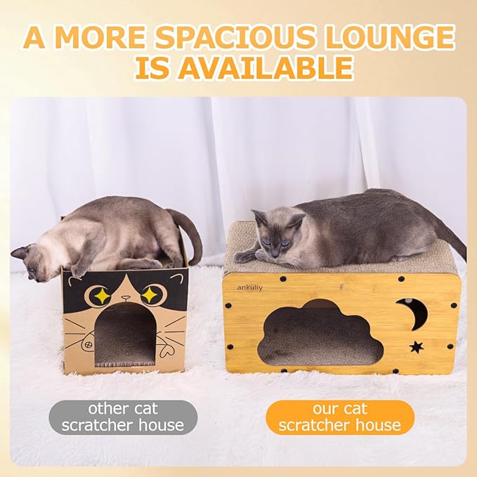 Cardboard Cat Scratcher House for Indoor Cats,2 in 1 Cardboard Cat House Durable and Sturdy Cat Scratching Post Cat Scratching Board Cat Scratchers for pet to Scratch, Rest and Play, Easy to Assemble