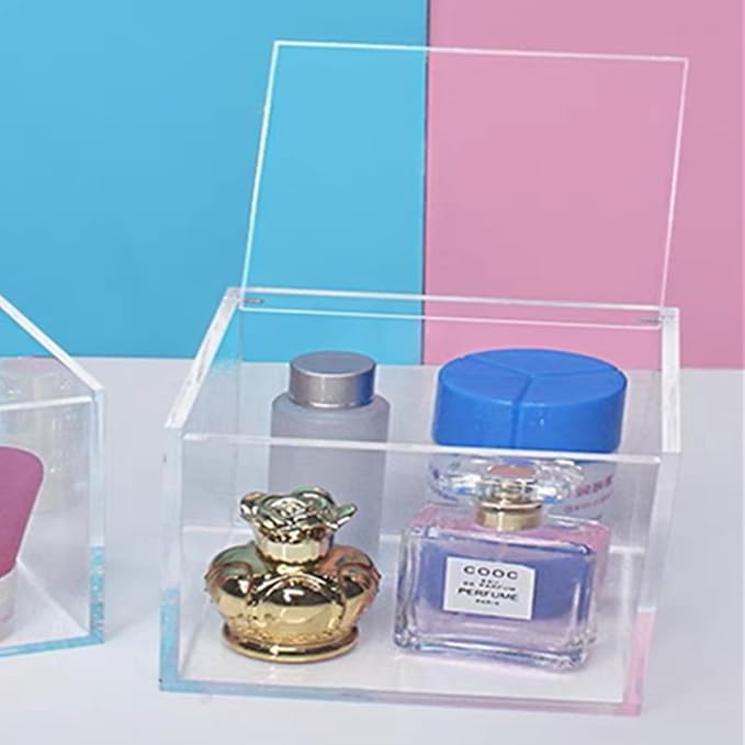 Clear Box with Hinged Lid, Small Acrylic Box with lid Storage Contanier Holder Transparent Dust-Proof Mask Storage Case Container for Home Office Car, Clear