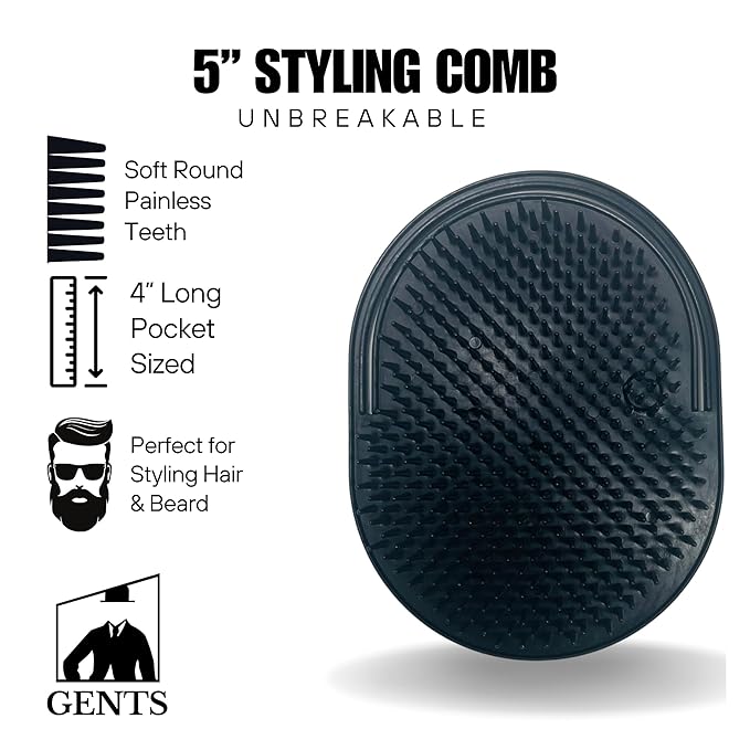GENTS Palm Hair Brushes – Colorful Portable Styling Combs for All Hair Types, Ergonomic Grip for Easy Use, Set of 8 – Made in USA