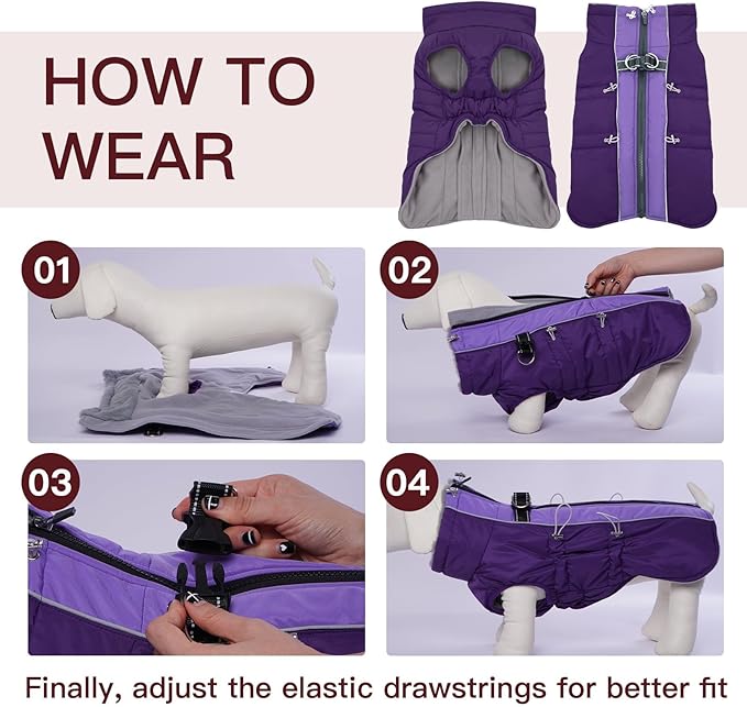 Dog Coat Winter Warm Dog Jackets for Medium Dogs Reflective Snowsuit with Harness Fleece Dogs Snow Jacket Vest Waterproof Pet Clothes for Cold Weather
