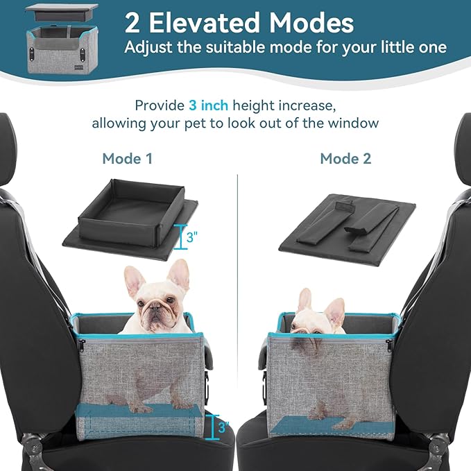 PETSFIT Dog Car Seats for Small Dogs, Patent Safe Buckles Dog Booster Car Seat, Cat Cars Seat with Safety Belt, Suitable for Small Pets Up to 25lbs (Grey)