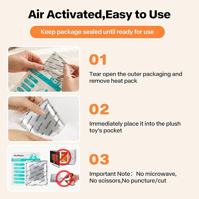 Pet Prime 12-Pack Disposable Heat Packs for Heartbeat Plush Toys，Up to 24H Odorless Warmth, Easy to Use, Instant Comfort Companion for Anxious Pets