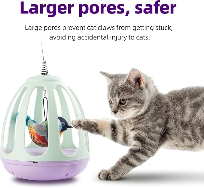 Cat Feather Wand Interactive Toy - Upgraded Pet Supplies Kittens Boredom Self Play Chase Exercise,Kitten Automatic Toys for Bored Indoor Adult Cats with Simulated Chirping Bird in Cage， Rechargeable