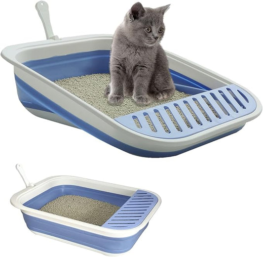 Kitten Training Litter Box, Collapsible Low Entry Kitten Litter Box Shallow LitterBox Senior Cats Anti-Splashing Open Potty Pan Scoop Leak-Proof Pedal Cat Toilet No Smell Easy Clean