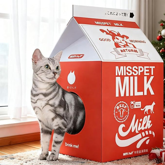 Simple Deluxe Cat Scratching Post, Infinity Shape Cat Scratcher Cardboard, Indoor Cat Toys, Curved Scratching Pad House Bed Furniture Protector, Red Milk Box