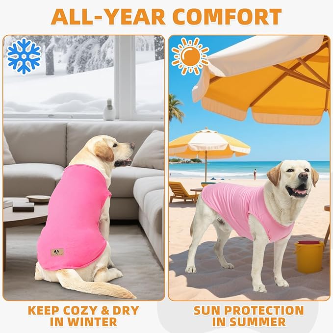 KOOLTAIL Girl Dog Clothes for Large Dogs, 2 Pack Cotton Fall/Winter Warm Dog T Shirts Coats for Outdoor, UV & Insect Protection Anti-Hair Loss & Lightweight Pet Vest Tank Tops Apparel, Pink & Rose,L