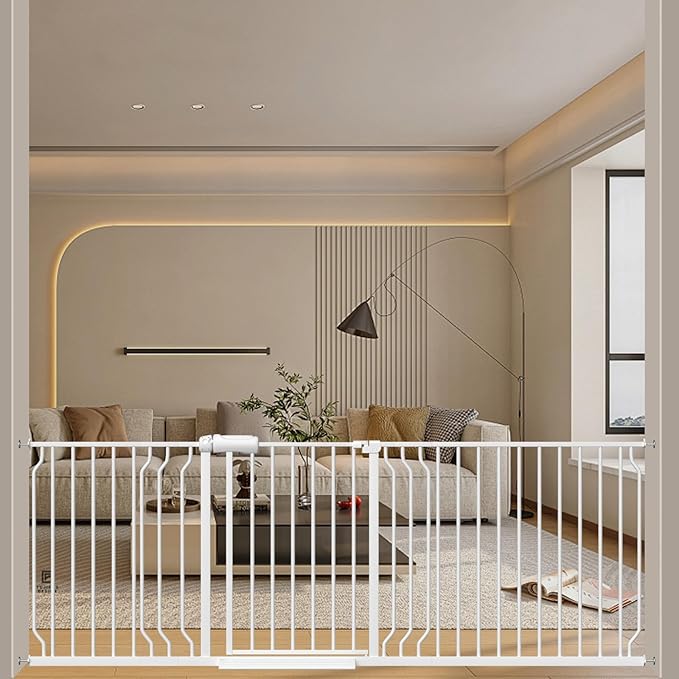 WAOWAO 71.65-85.03" Baby Gate Extra Wide Pressure Mounted Walk Through Swing Auto Close Safety Metal White Toddler Kids Child Dog Pet Puppy for Stairs,Doorways,Kitchen