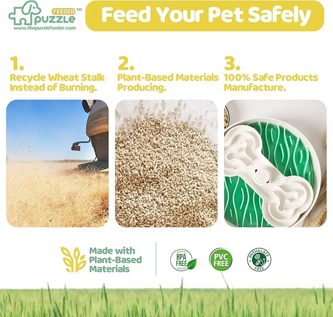 Puzzle Feeder Green Dog Bowl & Accessories, Slow Feeder Bowls for Dry, Wet, and Raw Food, Puzzle Food Bowls for Large Dogs