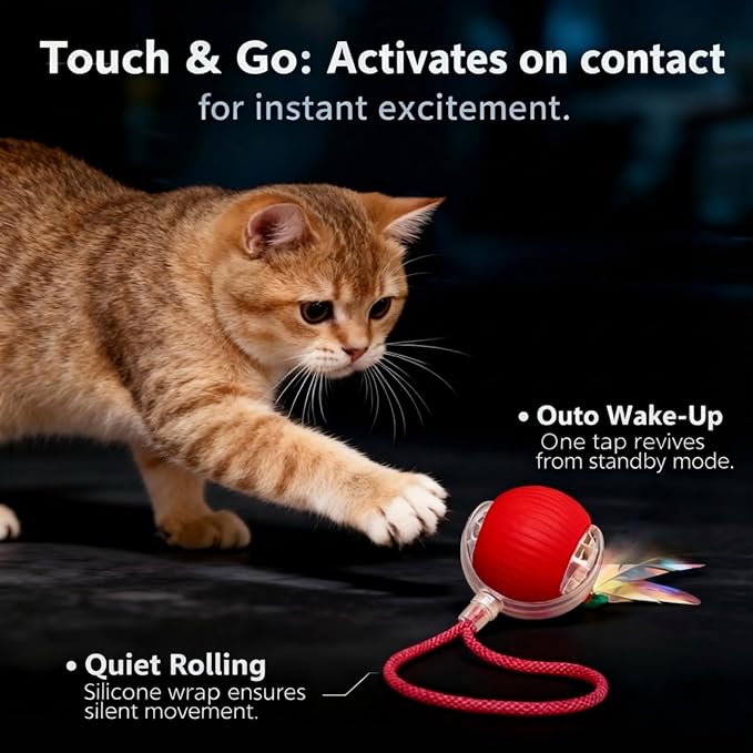 JBD Smart Cat Toy Ball Bundle - 2 Pack (Red & Green) - Interactive Automatic Rolling Balls for Indoor Cats - Day & Night Mode (Active & Silent)