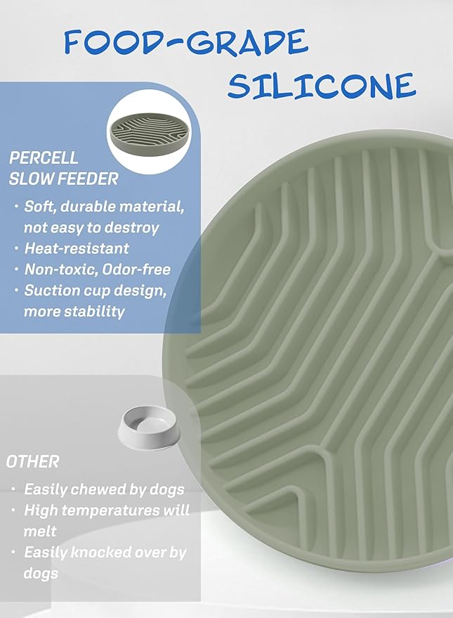 Slow Feeder Dog Bowl with Suction Cups - Non-Slip Silicone Strip Maze Design for Dogs (Light Green)