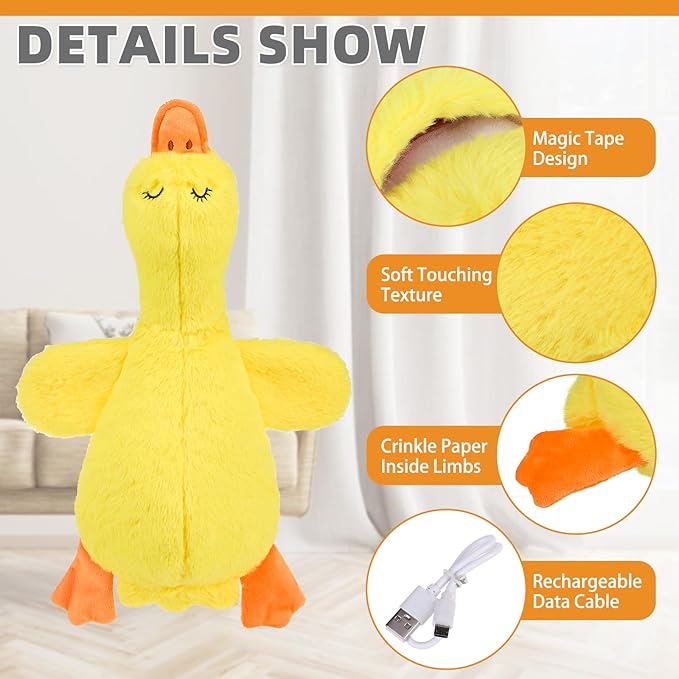 Heartbeat Calming Duck Plush Toy — Anxiety Relief, Crinkle Wings, Rechargeable