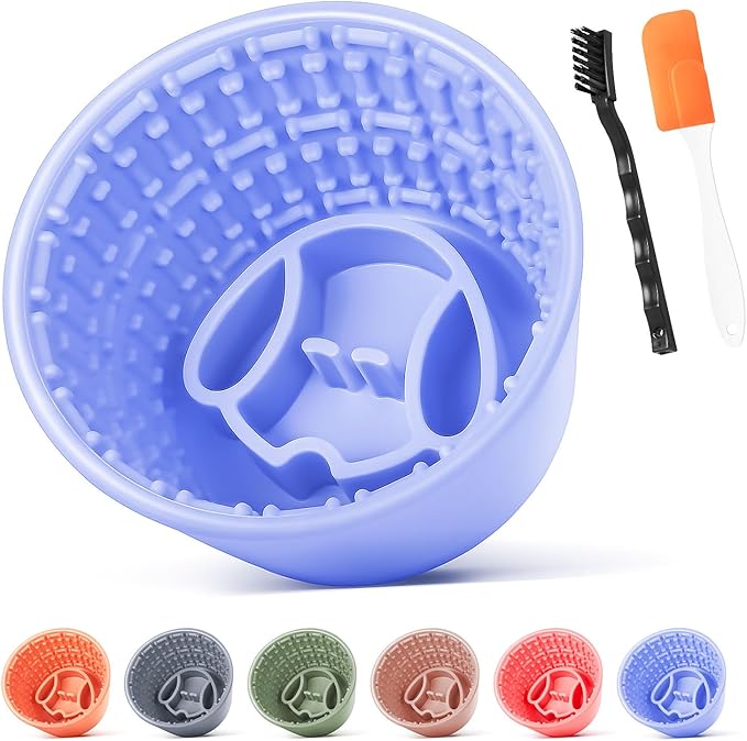 Slow Feeder Dog Bowl,Non-Slip Lick and Freeze Bowl for Dogs,Long Lasting Silicone Licking Mat for All Dog Sizes,Anti-Chocking and Reduce Anxiety(Blue)