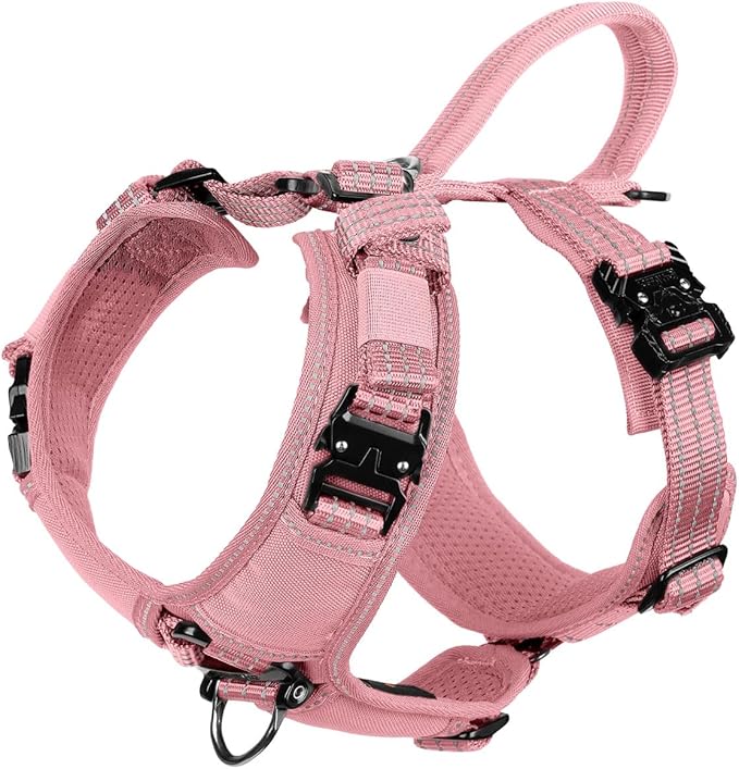 ICEFANG Dog Strap Harness with All-Metal Hardware,for Large Sized Dog,K9 Vest,Y-Shape Soft Padding,Adjustable Pet Harness,No-Pull Front Leash Clip (Large (Pack of 1), Pink)