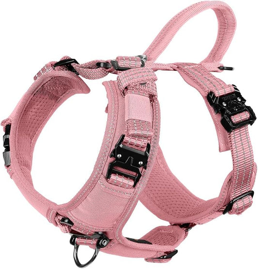 ICEFANG Dog Strap Harness with All-Metal Hardware,for Large Sized Dog,K9 Vest,Y-Shape Soft Padding,Adjustable Pet Harness,No-Pull Front Leash Clip (Large (Pack of 1), Pink)