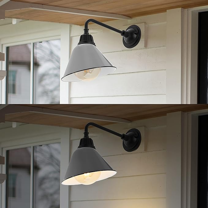 JONATHAN Y JYL7612D Croydon 9.63" 1-Light Farmhouse Industrial Indoor/Outdoor Iron LED Gooseneck Arm Outdoor Sconce Metal Bell Shade Vintage Cottage Rustic Porch Patio Yard Barn, Gray
