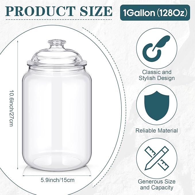 Nuogo 2 Pcs 1 Gallon 128 oz Candy & Cookie Jar Plastic Jars with Lids Decorative Apothecary and Candy Buffet Container Clear Airtight Food Storage Canister (Classic Style)