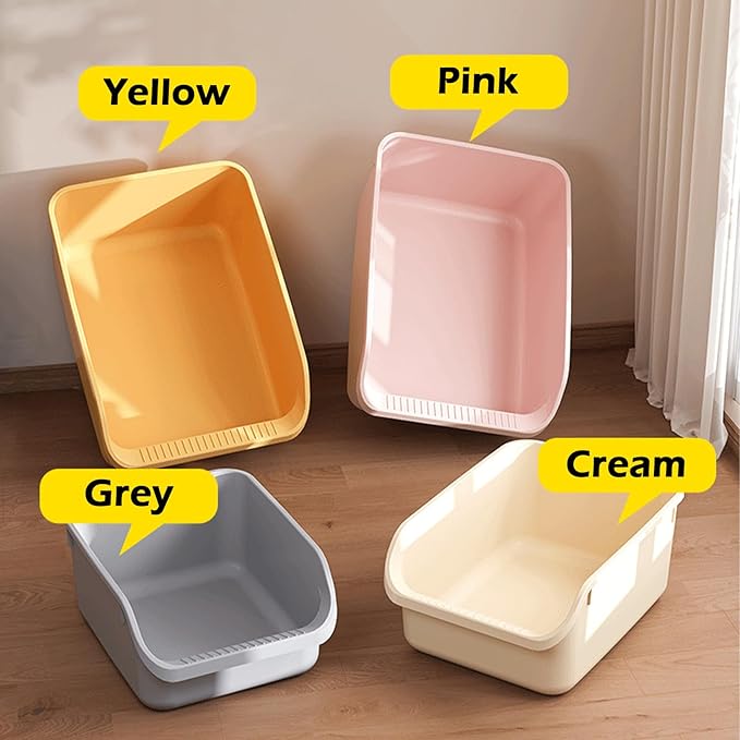 SpaceTime Large Cat Litter Box with High Sides,Cat Boxes for Indoor Cats,Cat Litter Pan for Kitty,Litter Box with Low Entry,Easy to Clean,Anti-Splashing(Grey)