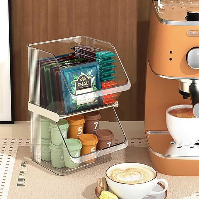 K Cup Holder Tea Bag Organizer, Coffee Pod Holders for Keurig Nespresso Vertuo Pods Kcup Sugar Packet Creamer Holder Tea Rack Coffee Bar Accessories (Stacking B)
