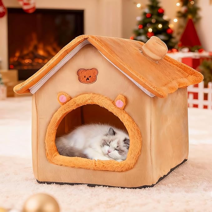 Heating Inside Cat&Dog House Heated Pet Indoor Heated Kitty House Bed(A Nest Box and A Heating Pad)