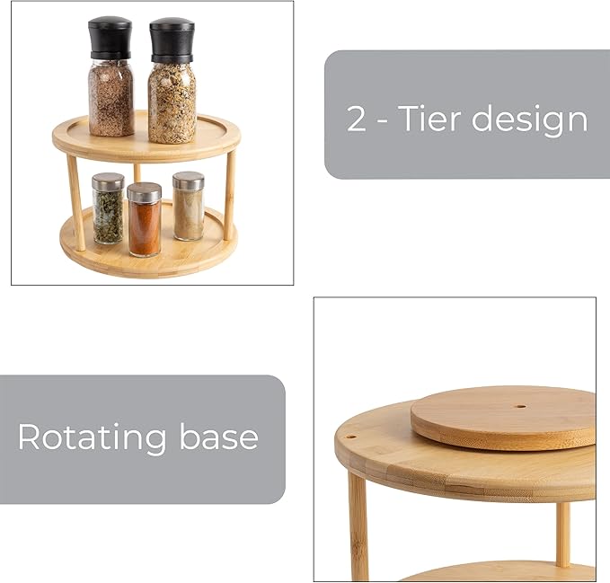 Smart Design 2-Tier Bamboo Turntable Lazy Susan