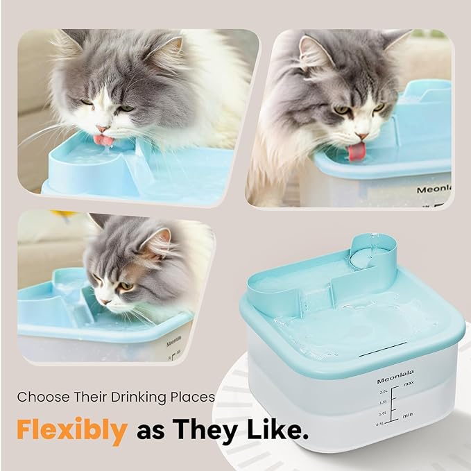 Cat Water Fountain 68oz/2L-Ultra Quiet Water Fountains for Cats Indoor,Pet Water Fountain,Continuous Water Flow， Automatic Water Dispenser for Cats with Filters for Small and Medium Animals（Blue）