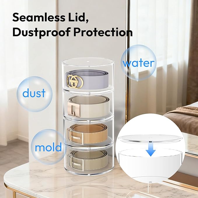 Belt Organizer for Closet Storage: Clear Acrylic 8-Layer Stackable Belt Box, Space-Saving Neat Case Holder