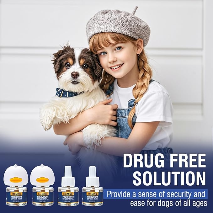 Dog Calming Pheromones Diffuser 6 in 1 Kit Appeasing Pheromone Diffuser to Calm (2 Plug in+4 Pack 48ml Refill) for Anxiety Relief Reduce Aggression Fighting Barking Stress 120 Day Supply