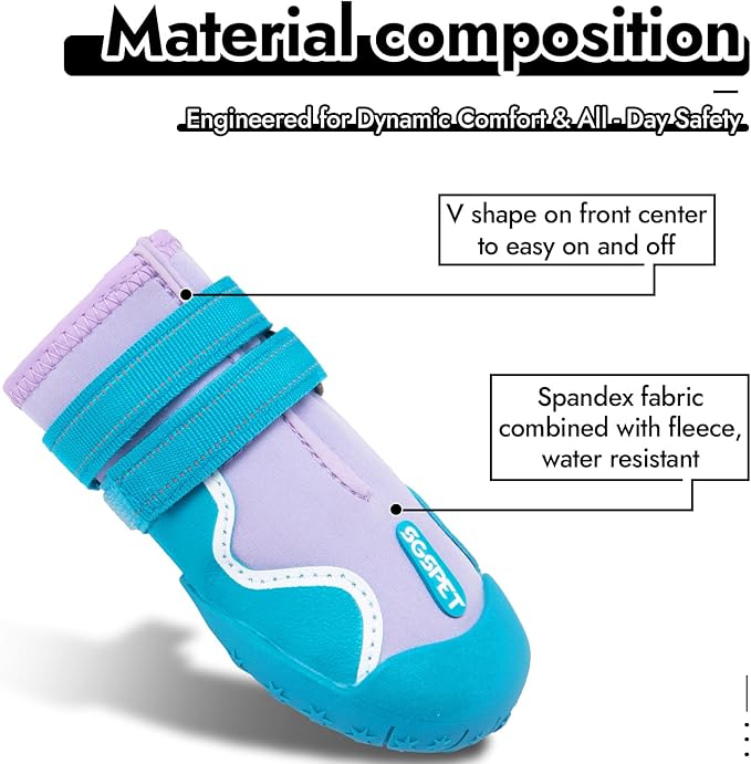 Dog Shoes, Waterproof Dog Boots & Paw Protectors with Anti-Slip Sole, 4pcs/Set Pet Dog Booties, Reflective Dog Shoes for Small Medium Large, Winter Snowy Summer Hot Pavement (Blue, 4# (S))