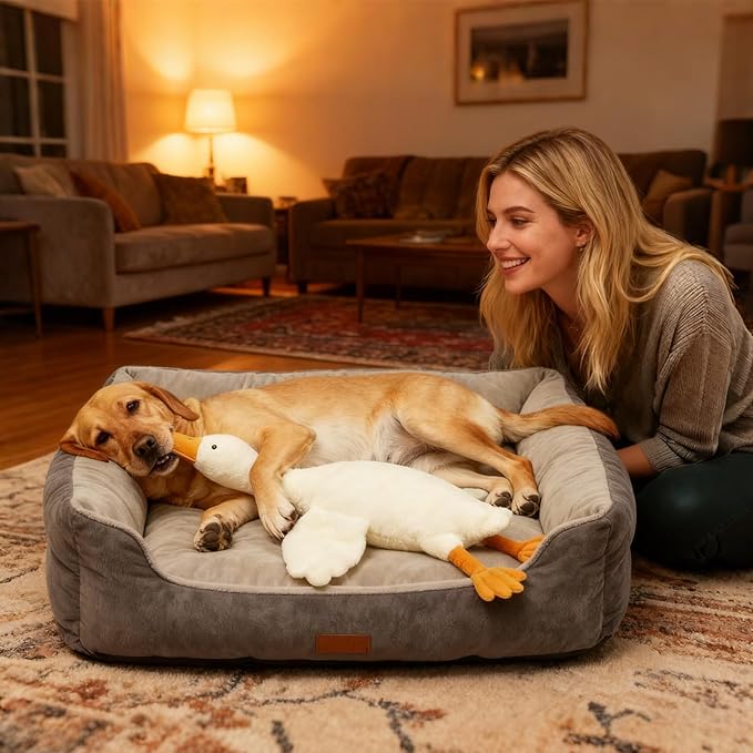 White Calming Pet Puppy Plush, Interactive Stress Relief Chew Dog Toy, Large Enrichment Stuffed Animal, 2026 New Upgraded Duck Pillow, for Boredom Exercise Company Training Indoor Outdoor