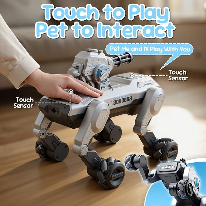 Smart Robot Dog RC Stunt Car Toys with Wheels, Remote Control STEM Pet Robot Toy with Music,Bionic Actions,Voice& Remote Control,Gesture Sensing,All-Terrain Stunt Pet Toy with Blaster foy Kids