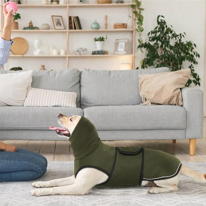 IDOMIK Dog Anxiety Calming Hoodie,Breathable Dog Anxiety Jacket Vest Coat for Thunderstorms,Fireworks,Vet Visits,Separation,Adjustable Dog Hoodies for Noise Block & Ear Protection Recovery,Green,3XL
