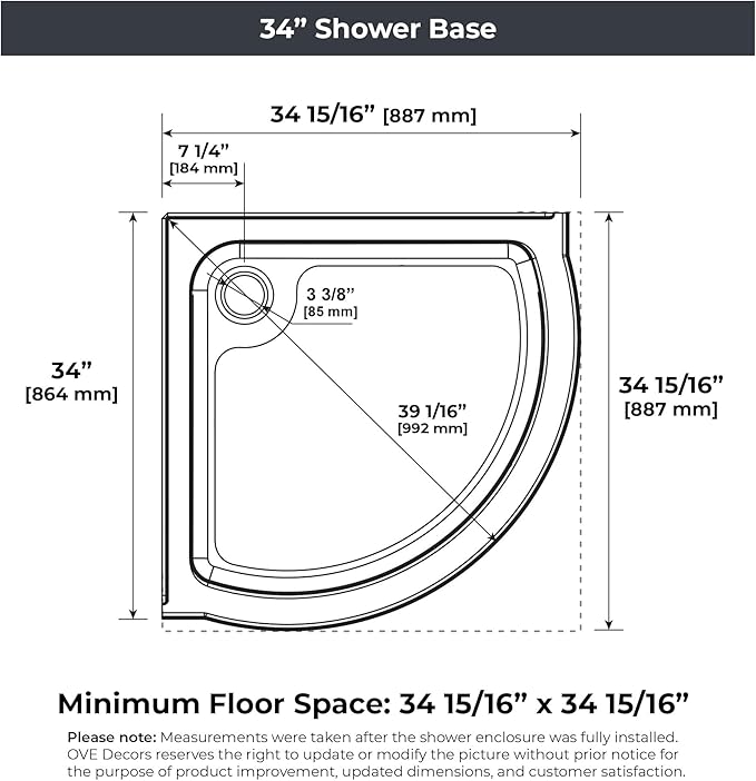 OVE Decors Breeze 34 in. Corner Shower Clear Sliding Door with Base in Black Finish