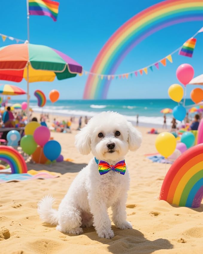 PET SHOW 10 Pack Pride Month Small Dog Bow Ties Sliding Collar Attachments Puppy Cats Rainbow Bowties for Medium Dogs LGBT Bowknots Party Holiday Pet Grooming Accessories(Small)