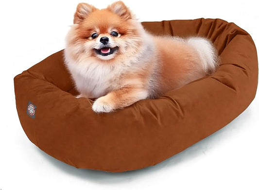 Majestic Pet 24 Inch Suede Shredded Memory Foam Mix Calming Small Dog Bed Washable 24 x 19 x 7 (Inch) - Cozy Soft Round Donut Dog Bed with Spine for Head Support - Pet Bed Rust